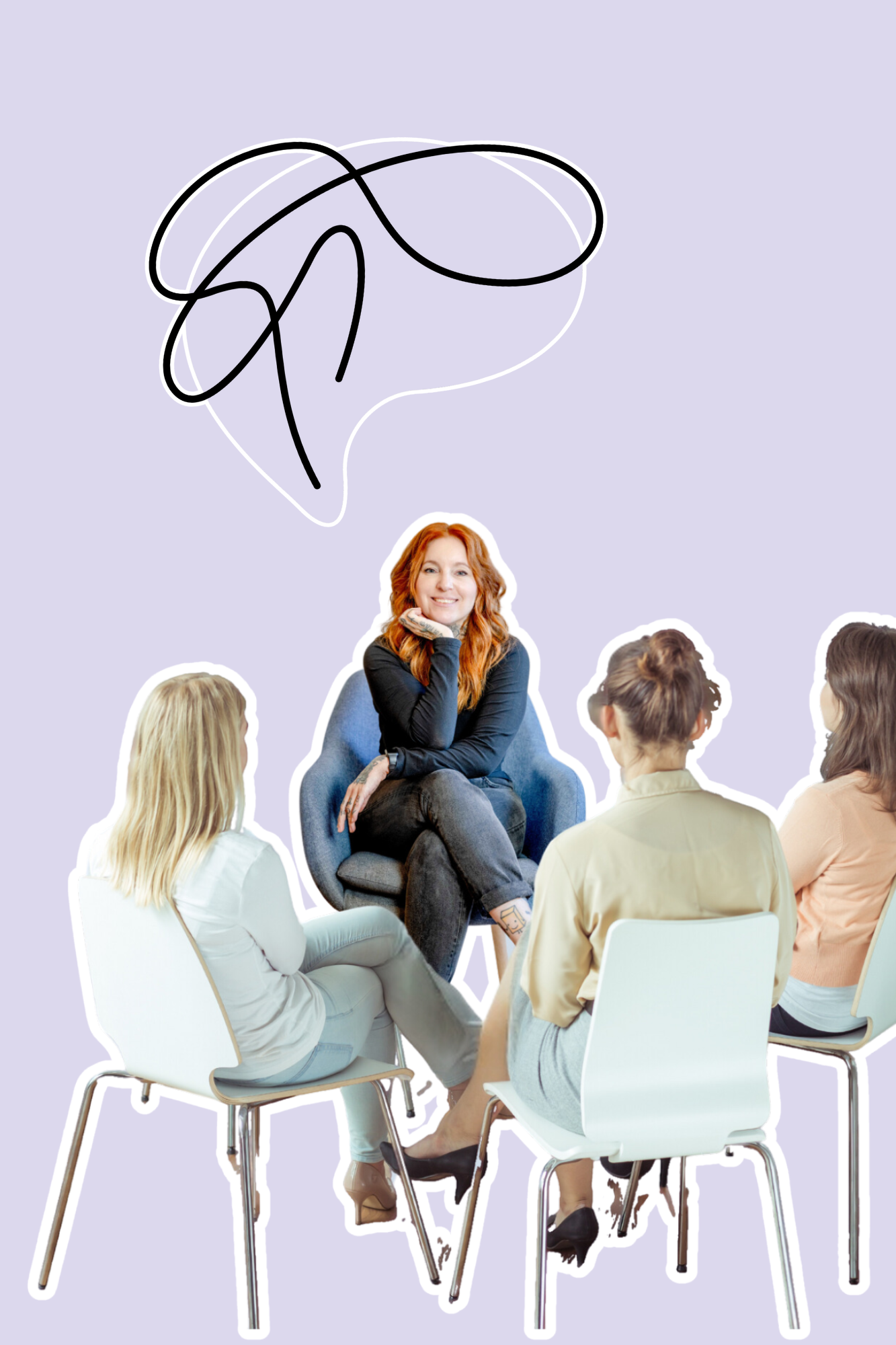 SeminarND Manuela Becker, Beraterin, sitzt vor einer grafischen Darstellung eines Menschenkreises mit dem Inclusive Minds Logo darüber.